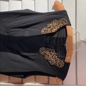 Black cocktail dress with gold beating Ted Baker